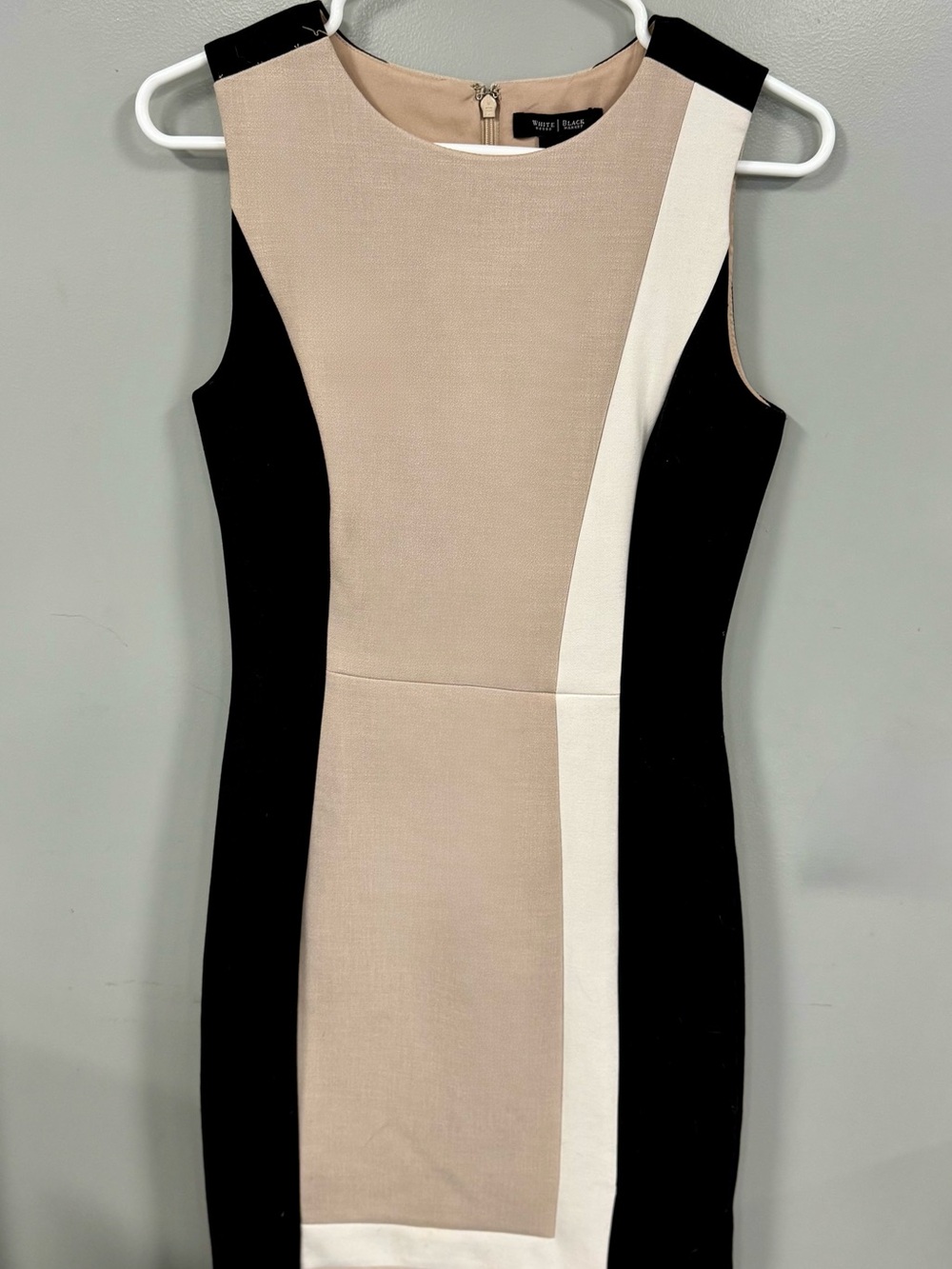 White House Black Market Black, Tan and White Colorblock Mini Dress. Fully Lined